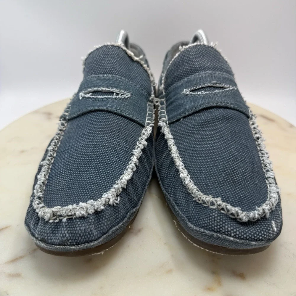 True Religion Mens Slip On Loafers Size US 10 Blue Distressed Canvas Textile